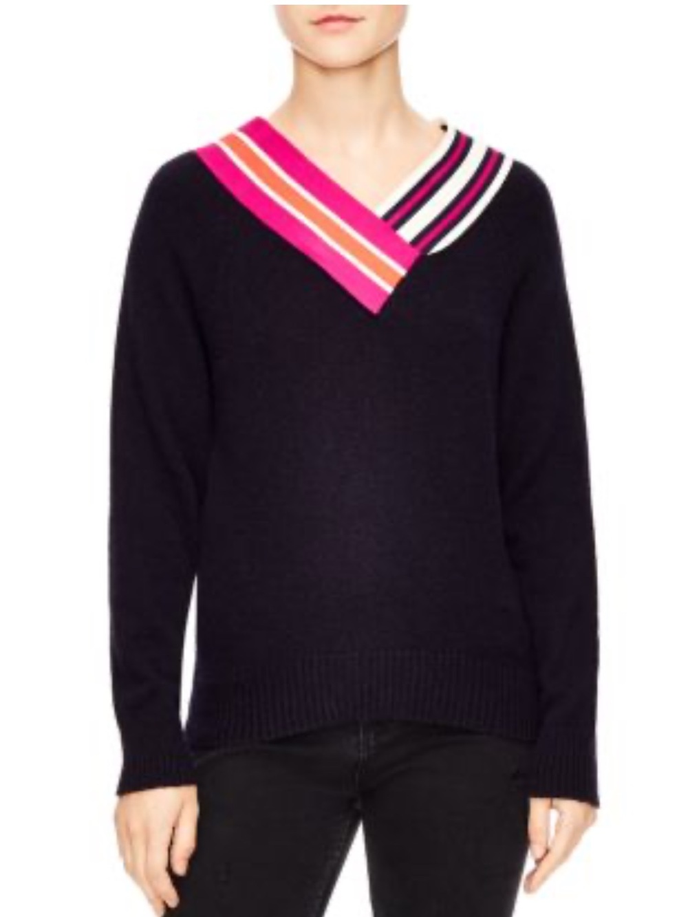 Sandro Nepeta Striped V-Neck Sweater Size 2 - Picture 2 of 12